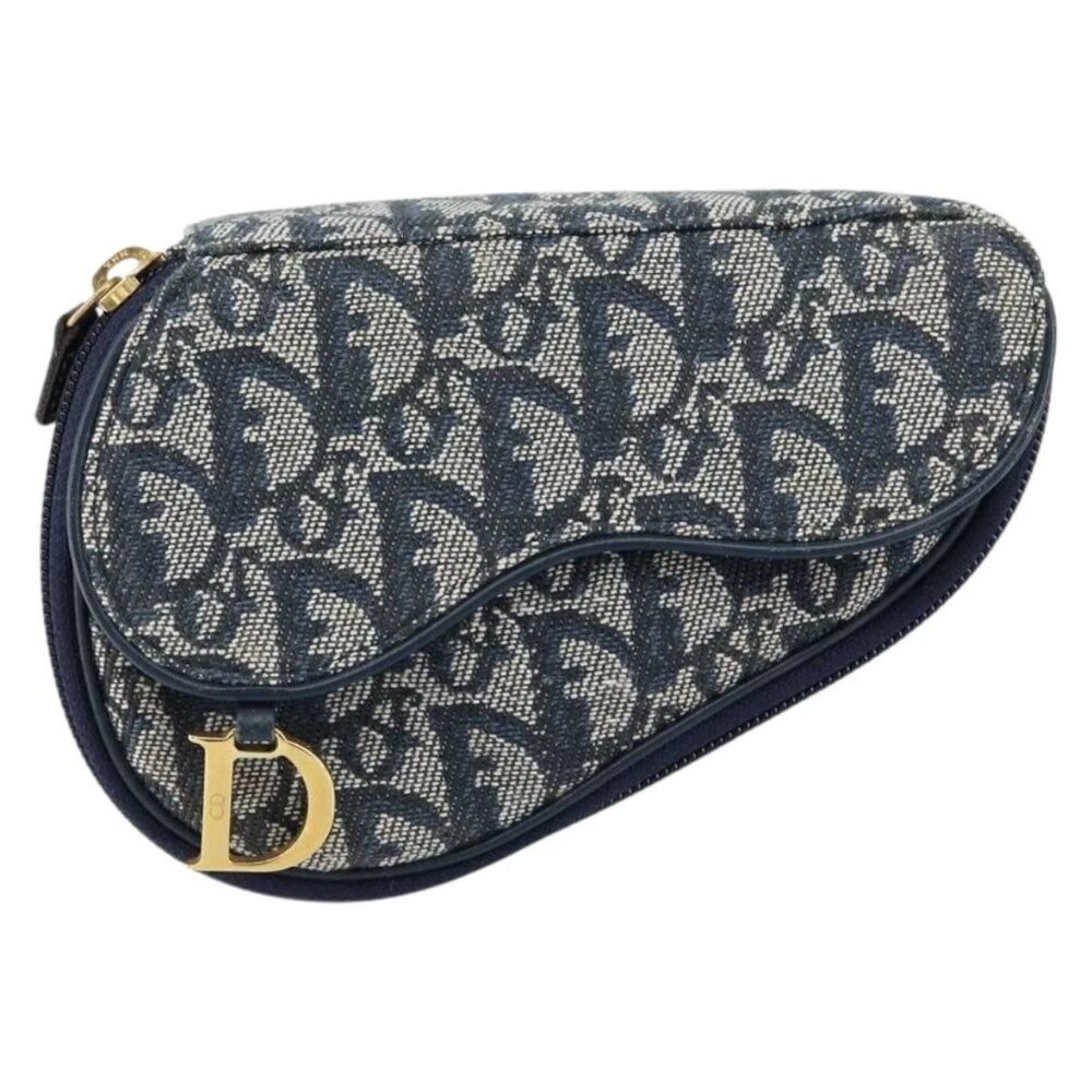 Authentic Christian Dior Trotter Canvas Saddle Pouch Navy Gold bst432-112825 - Picture 2 of 16
